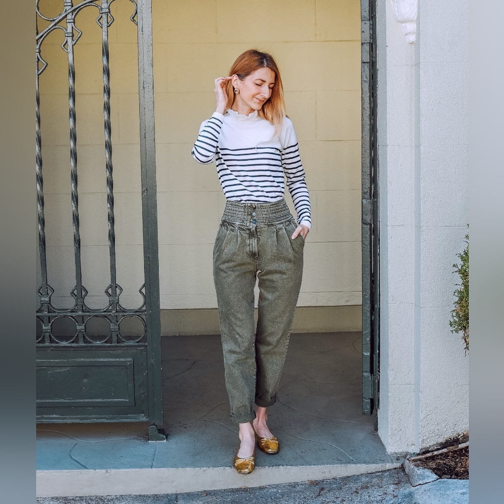 Sezane Sidney High Waisted Olive Green Trousers, Size 4